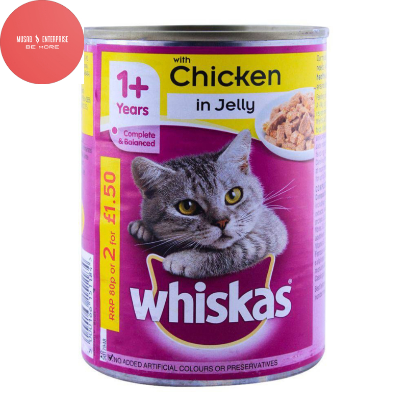Whiskas Cat Food Jelly Tin, Chicken Flavor, Adult Cat, 390gm