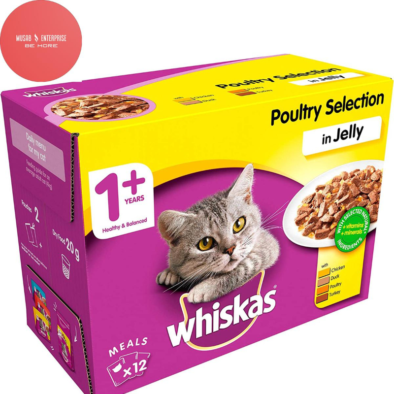 Whiskas Cat Food Jelly, Poultry Selection In Jelly, (3 Chicken, 3 Duck, 3 Poultry, 3 Turkey), 12 Sachets, 100gm Each