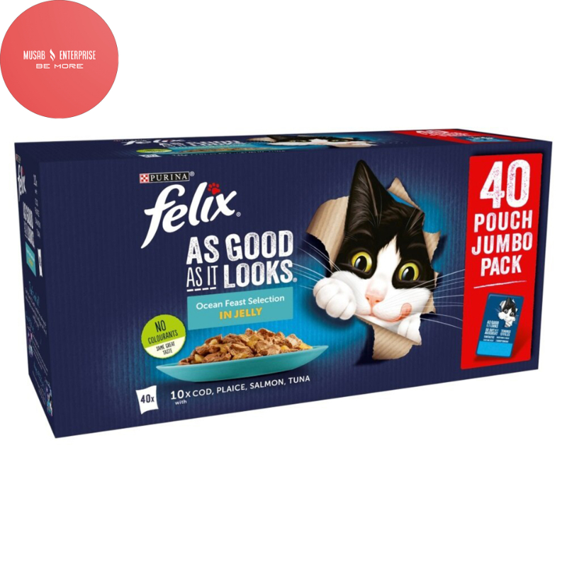 Felix Cat Food Jelly, As Good As It Looks Ocean Feast Selection In Jelly (40 Sachets* 100gm)