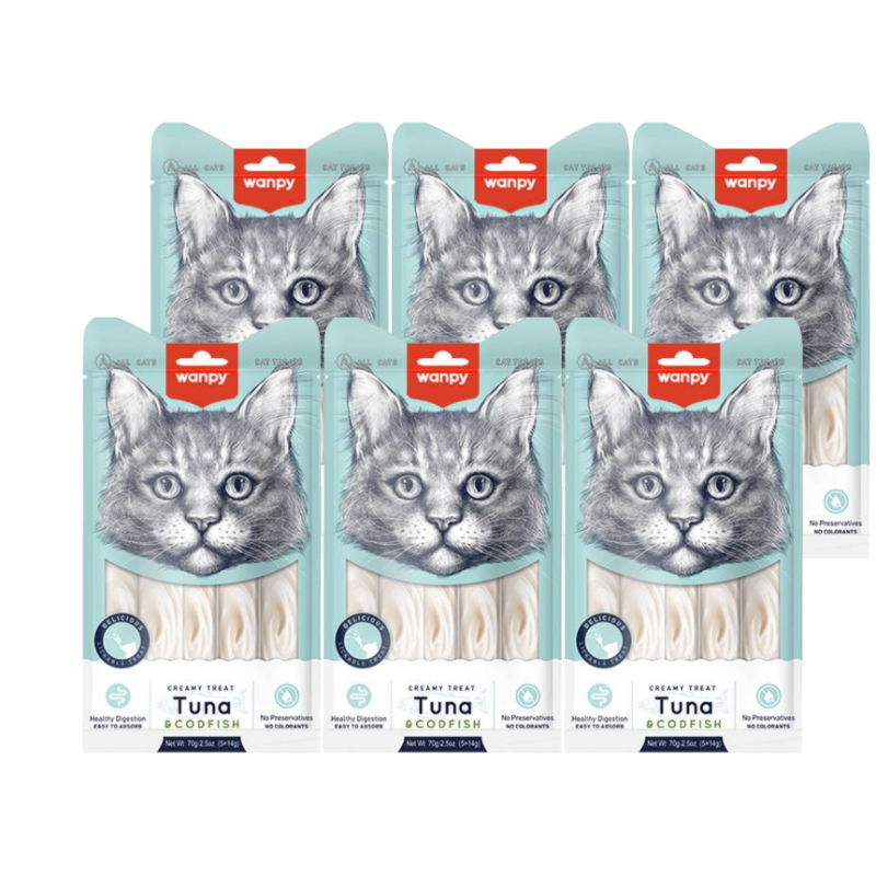 Wanpy Cat Treats, Tuna & Codfish Flavored, 70gm, (6-Pack)