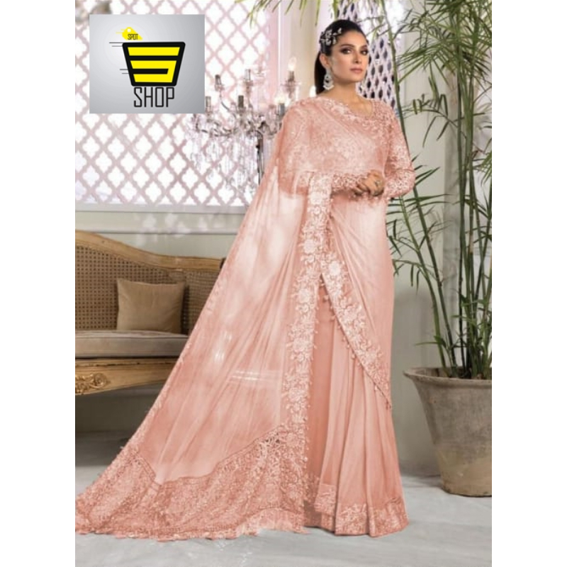 Fancy Pink Heavy Organza Embroidery Saree For Women
