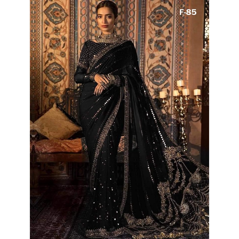 Stylish Indian Chiffon Embroidered Saree - Unstitched