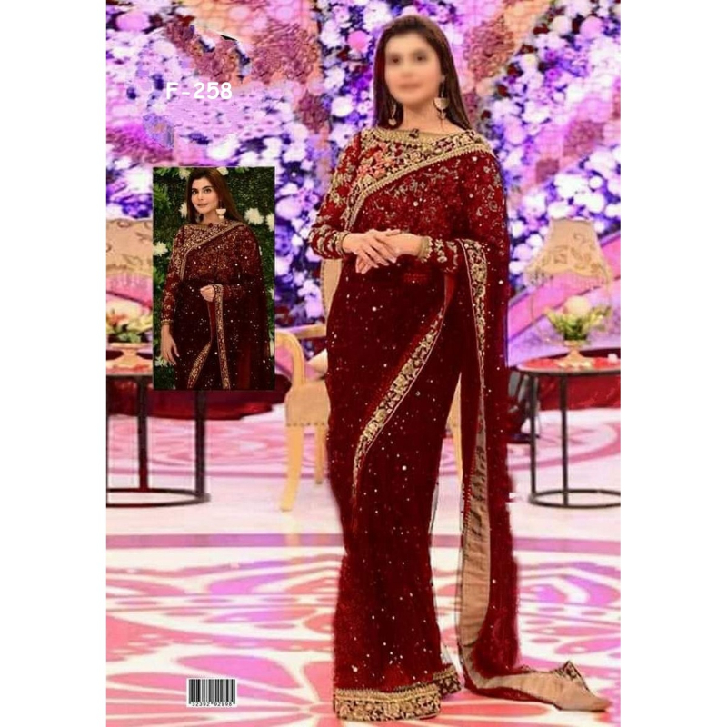 Fancy Bridal Chiffon Embroidery Saree For Women