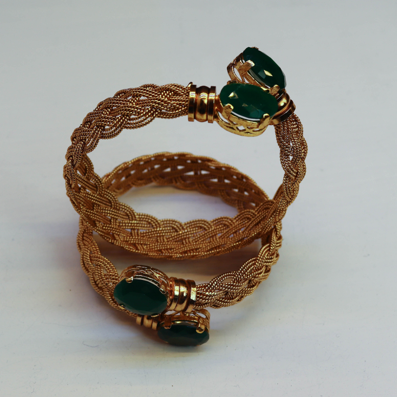 Beautfully Crafted Handmade Gold Plated Bangles in Emerald Stones ( Set of 2)