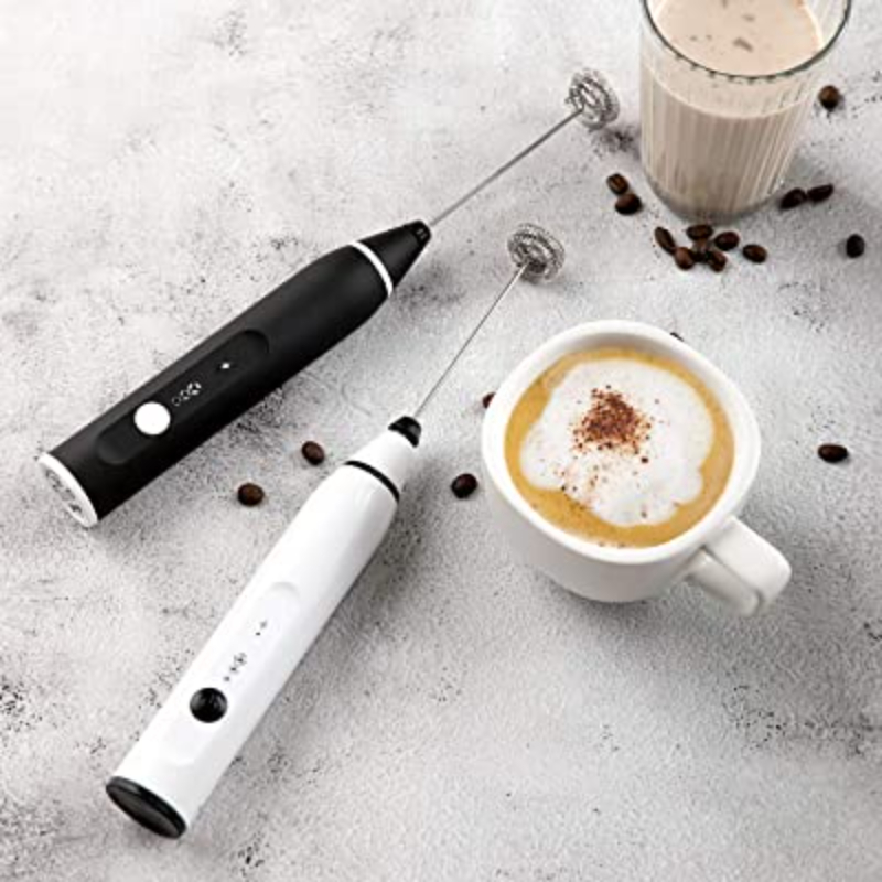 Milk Frother, Fostoy USB Rechargeable Handheld Electric Foam Maker with 3 Stainless Whisks, 3-Speed Adjustable, Perfect for Bulletproof Coffee, Lattes, Cappuccino, Matcha, Hot Chocolate (large)