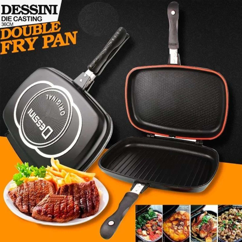 Non Stick Double Sided Grill Pan - Bbq Grill - Black
