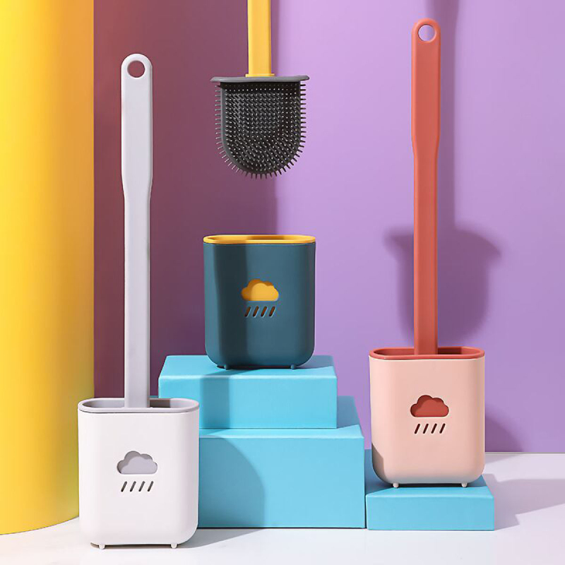 Silicone Toilet Brush with Toilet Brush Holder Creative Cleaning Brush