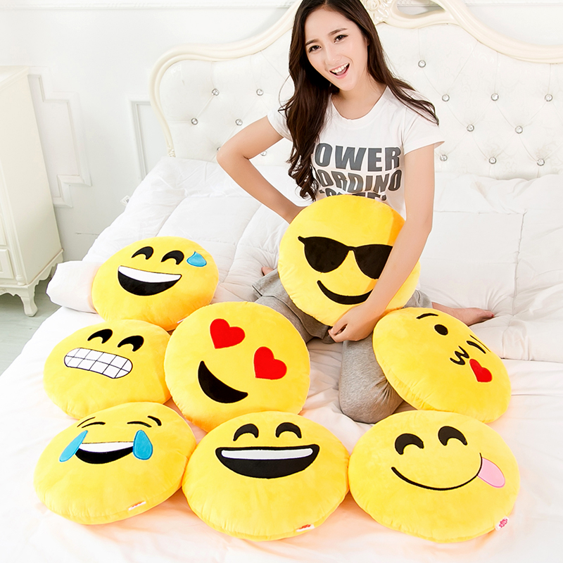 Pack of 5 Emoji Soft Pillows Stuffed Cushions Round Home Decor Pillows AL BADAR STORE
