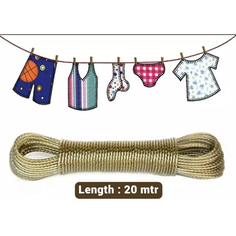 Wet Cloth Laundry Rope Pvc Coated Metal Cloth Drying Wire With Clips To Tie - 20 Metres Clothesline Rope/ Cloth Hanging Wire