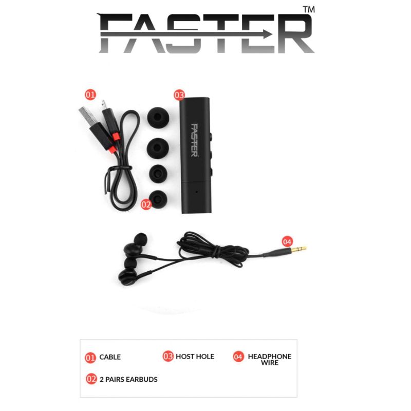FASTER SMART 611 - WIRELESS AUDIO RECEIVER EARPHONE - 120MAH BATTERY