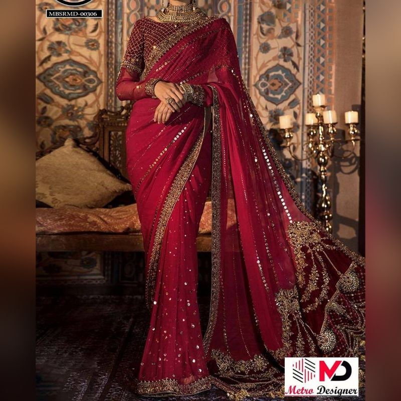 New Luxury Style Embroidered Chiffon Saree For Women Party Wear (Latest Design)