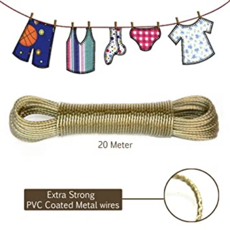 Heavy Duty Wet Cloth Laundry Rope PVC Coated Metal Cloth Drying Wire – 20 metres