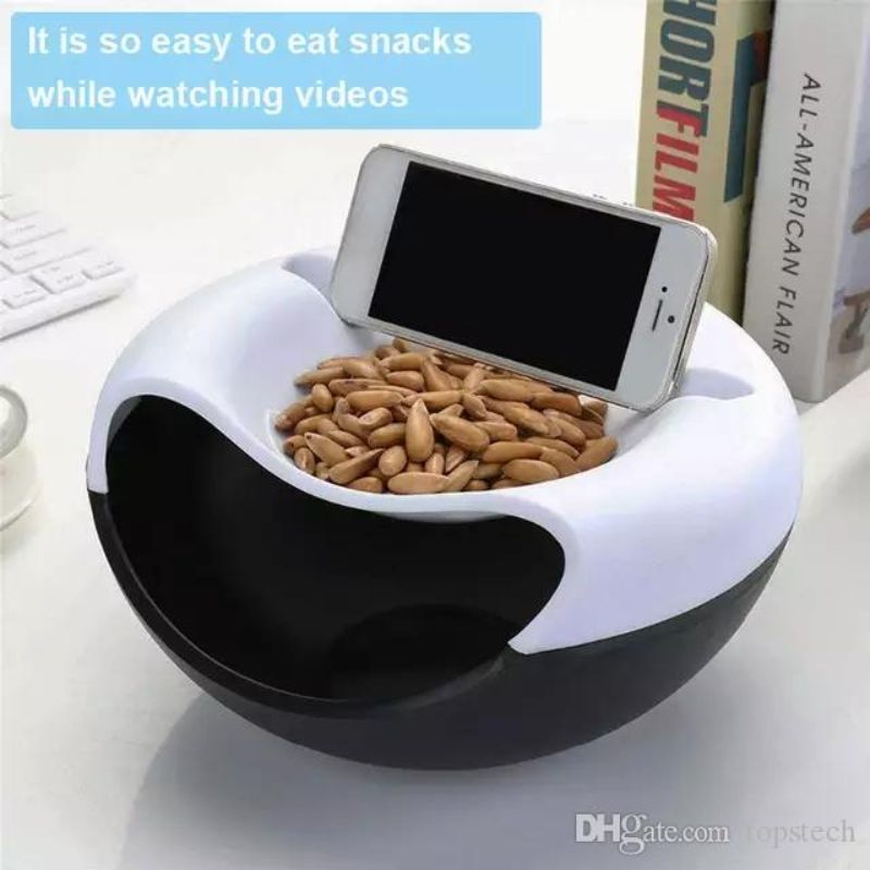 Lazy Snack Bowl Plastic Double Layers Snack Storage Box Bowl Fruit Plate Bowl With Phone Holder