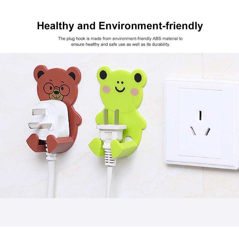 3PC Punch-free Home Storage Hook Wall Mount Plug Socket Hanger Plastic Cartoon Animal Shape Multifunctional Plug Socket Hook