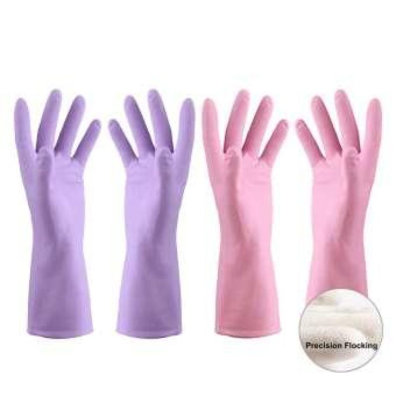 Rubber Cleaning Gloves Kitchen Dishwashing Glove 2-Pairs Waterproof Reuseable