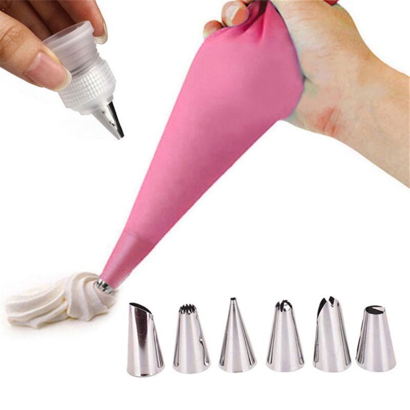 6Pcs Stainless Steel Icing Piping Cream Cake Converter Nozzles Cookie Pie Syringe Tips Mold Home Kitchen Baking Decorating Tools