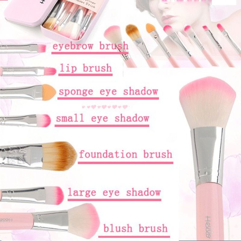 7PCS Makeup Brush Set Foundation Eyebrow Eyeliner Blush Cosmetic Concealer Brushes Pink (Pink)
