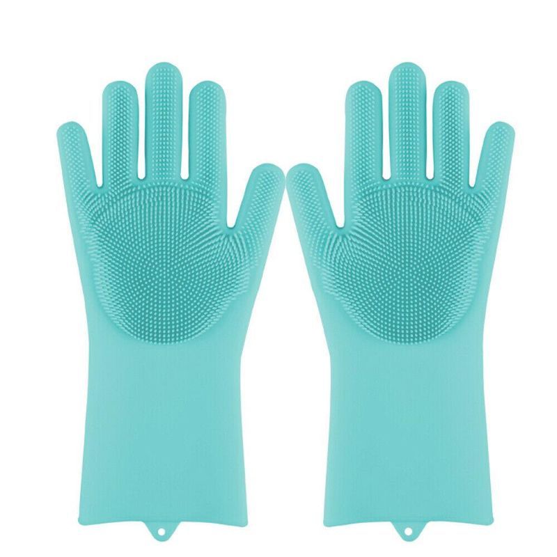 1Pair Silicone Rubber Dish Washing Gloves Magic Scrubber Cleaning Brush Kitchen