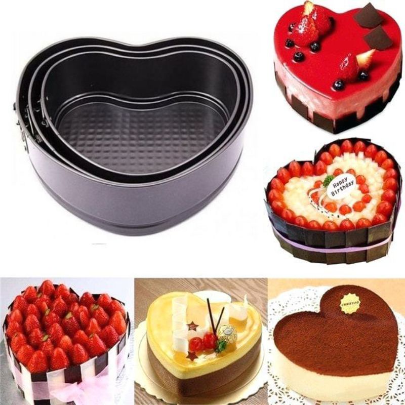 Heart Shape Loose Bottom Cake Mold 3 Pcs Set Non Stick