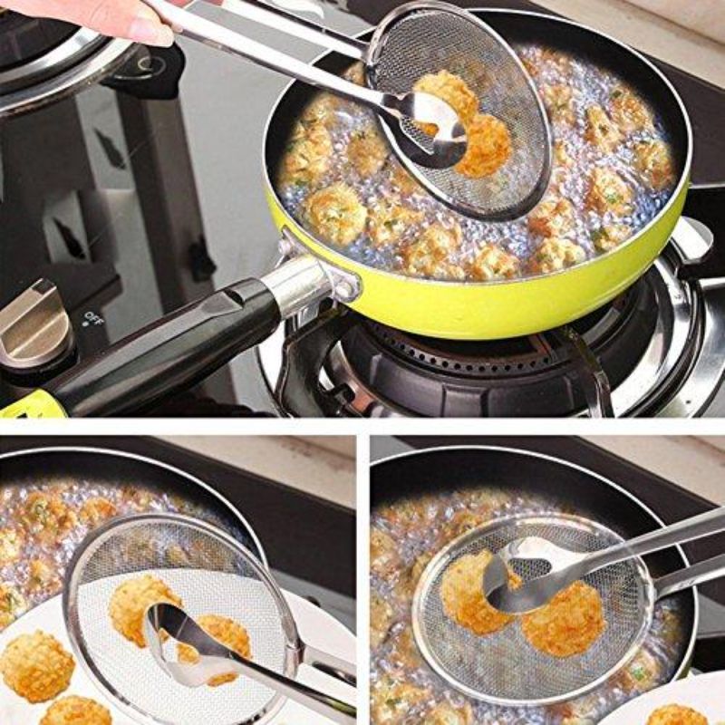 2-in-1 Food Tong Kitchen Knife Filter Stainless Steel Strainer Spoon Frying Oil Kitchen Strainer Clip Accessories