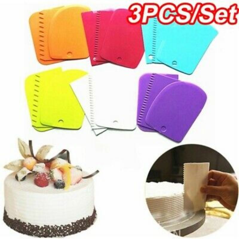 3Pcs Plastic Dough Icing Fondant Scraper Cake Decorating Baking Pastry Tools New