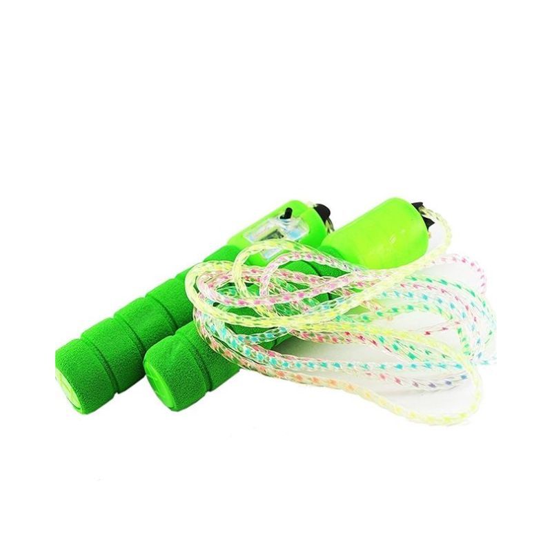Skipping Rope With Counter Anti slip Rubber Grip & Adjustable Length - Green - A