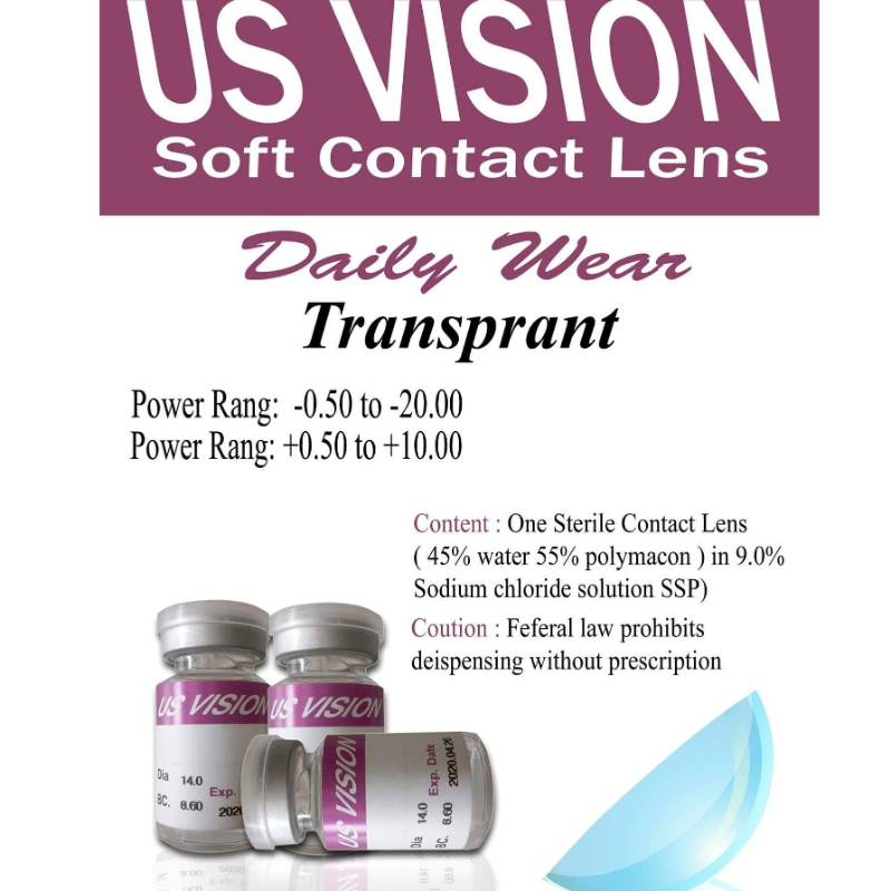 Daily Wear Transparent Contact Lenses - US Vision with Complete Kit