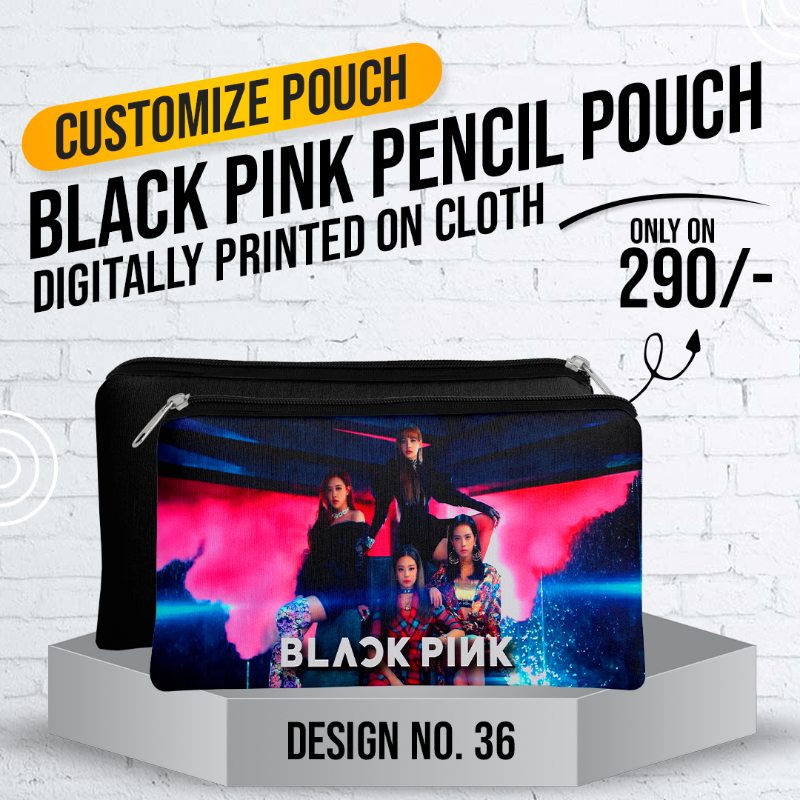 Black Pink Pencil Pouch (Digitally printed on Cloth) D-36