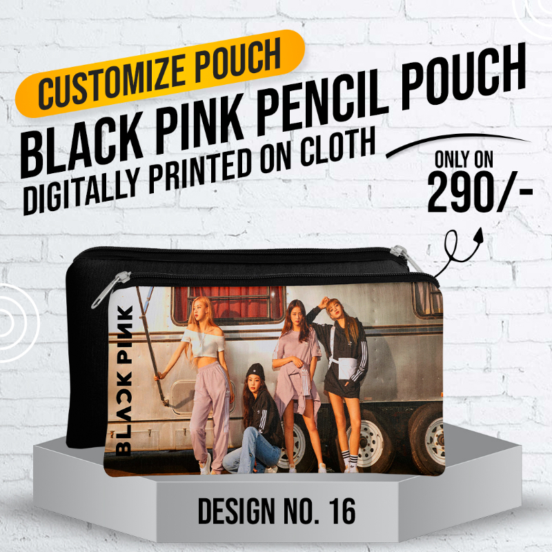 Black Pink Pencil Pouch (Digitally printed on Cloth) D-16