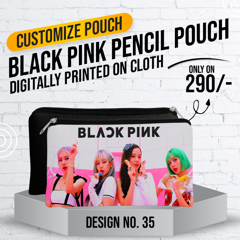 Black Pink Pencil Pouch (Digitally printed on Cloth) D-35