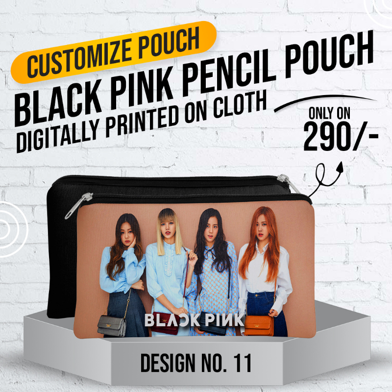Black Pink Pencil Pouch (Digitally printed on Cloth) D-11