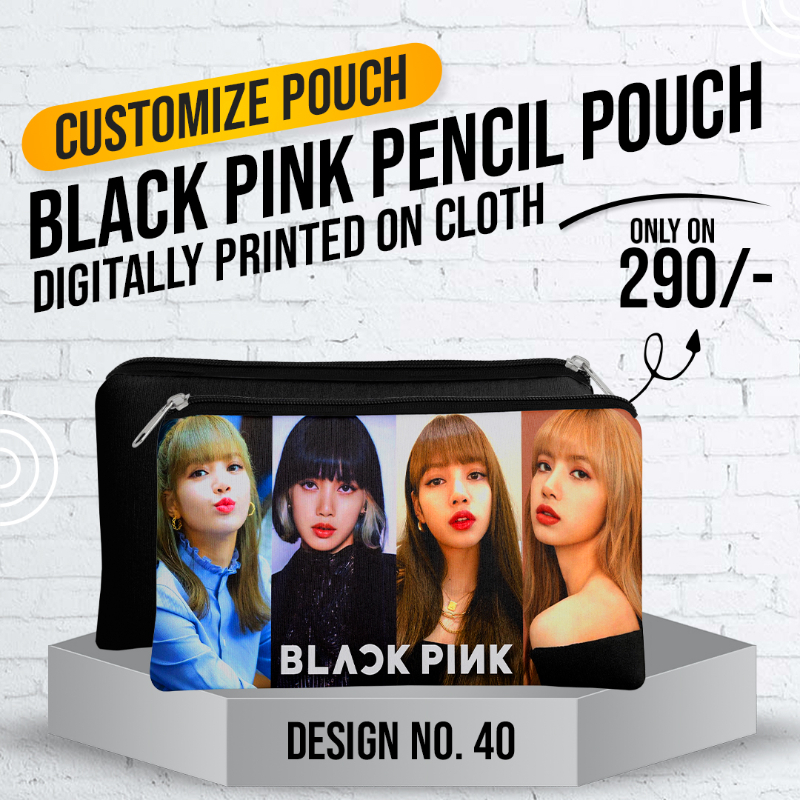 Black Pink Pencil Pouch (Digitally printed on Cloth) D-40