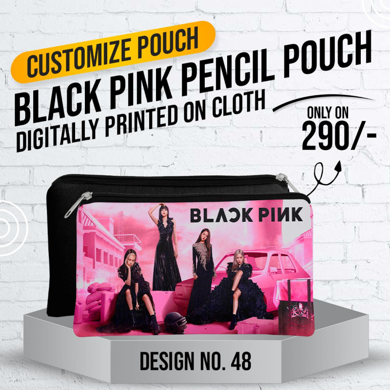 Black Pink Pencil Pouch (Digitally printed on Cloth) D-48