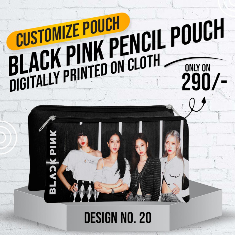 Black Pink Pencil Pouch (Digitally printed on Cloth) D-20