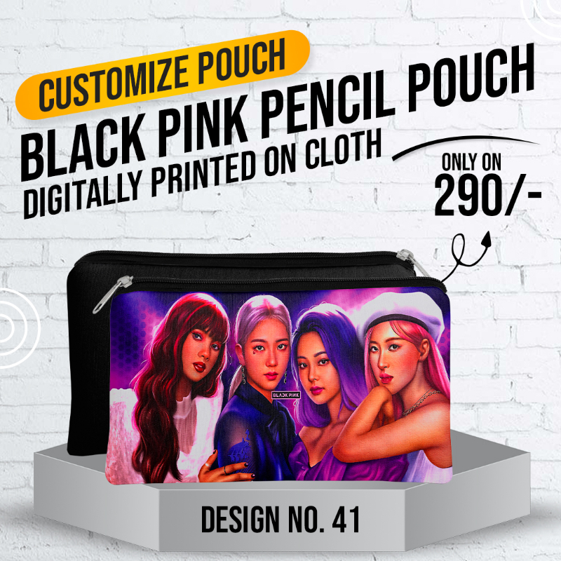 Black Pink Pencil Pouch (Digitally printed on Cloth) D-41