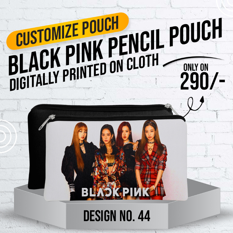 Black Pink Pencil Pouch (Digitally printed on Cloth) D-44