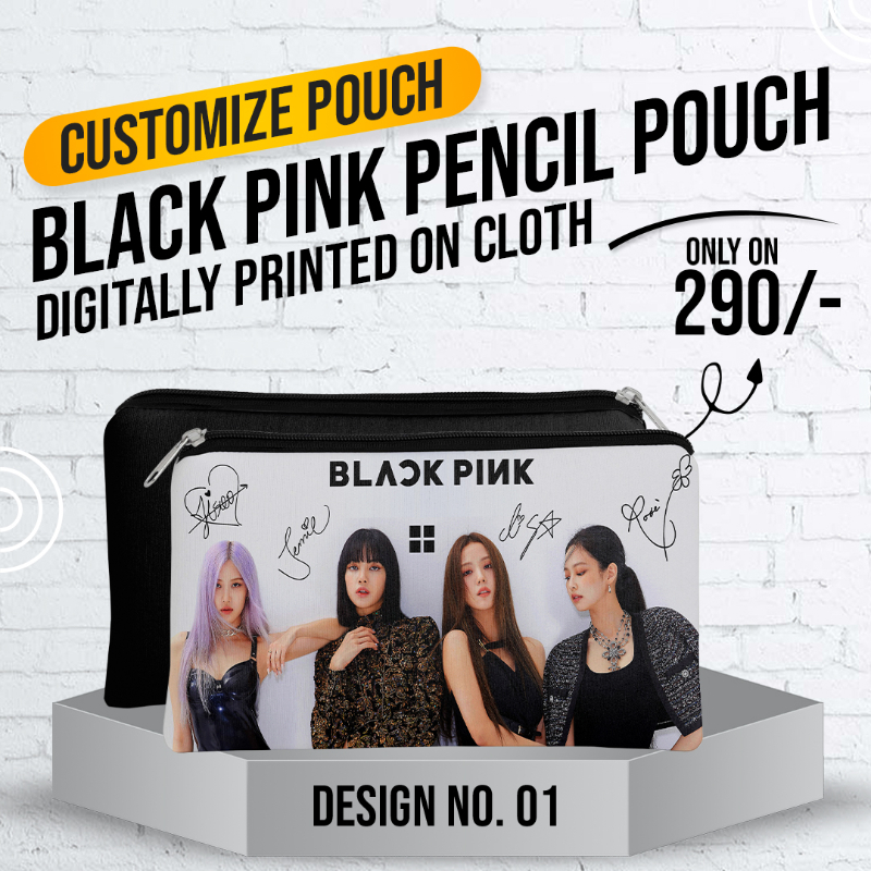Black Pink Pencil Pouch (Digitally printed on Cloth) D-1