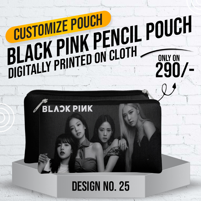 Black Pink Pencil Pouch (Digitally printed on Cloth) D-25