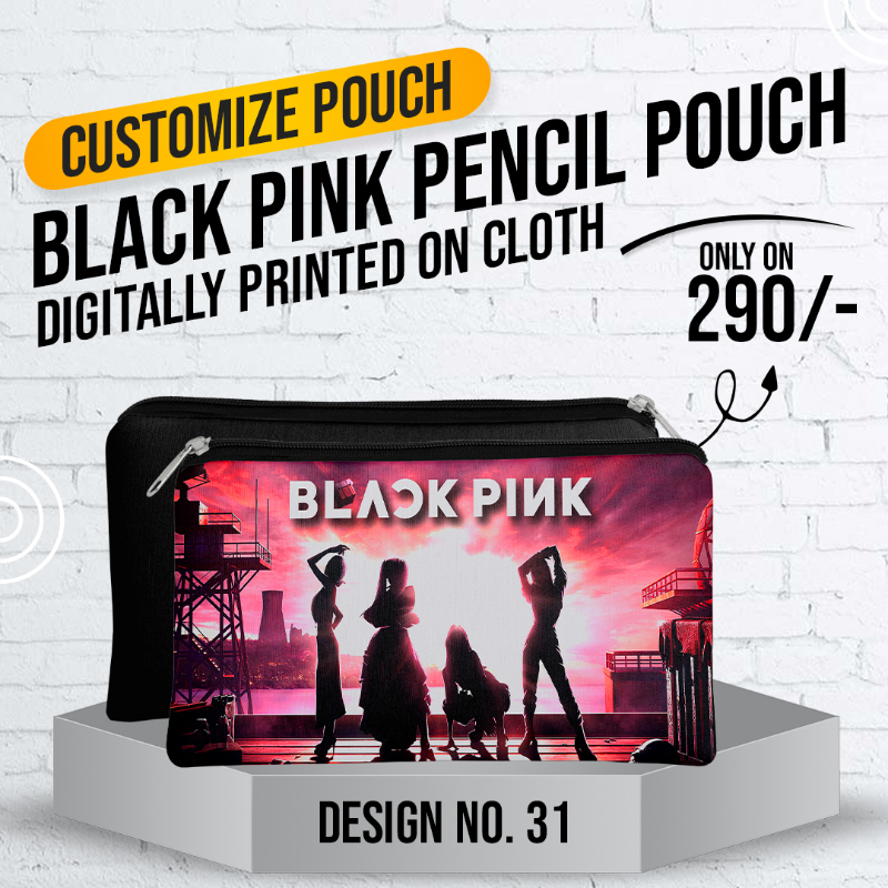 Black Pink Pencil Pouch (Digitally printed on Cloth) D-31