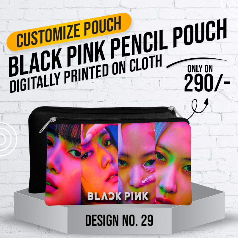 Black Pink Pencil Pouch (Digitally printed on Cloth) D-29