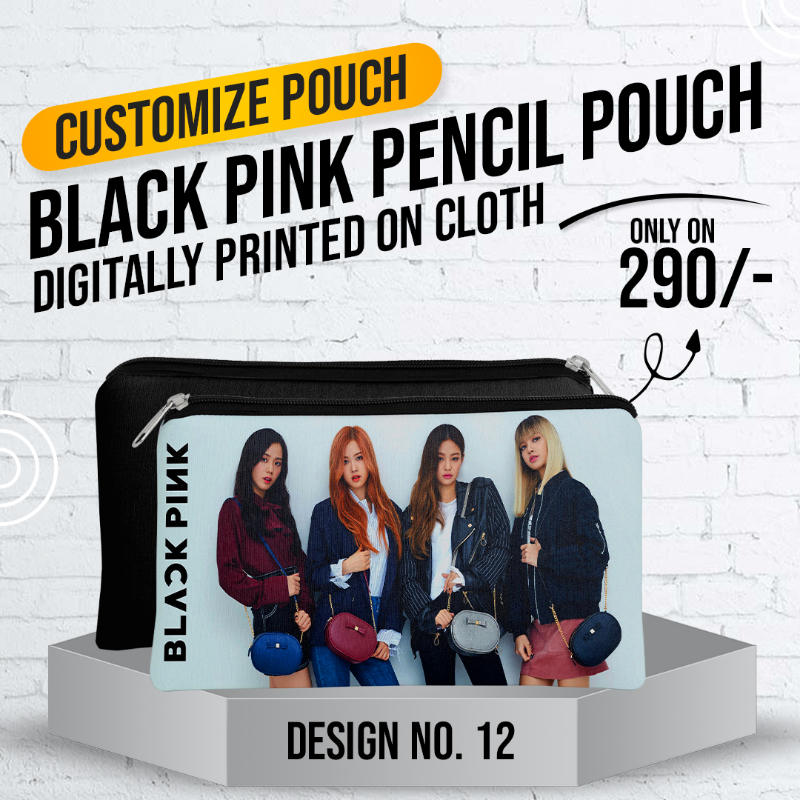 Black Pink Pencil Pouch (Digitally printed on Cloth) D-12