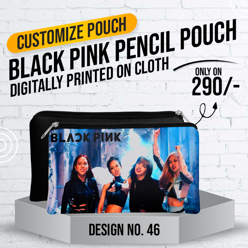Black Pink Pencil Pouch (Digitally printed on Cloth) D-46