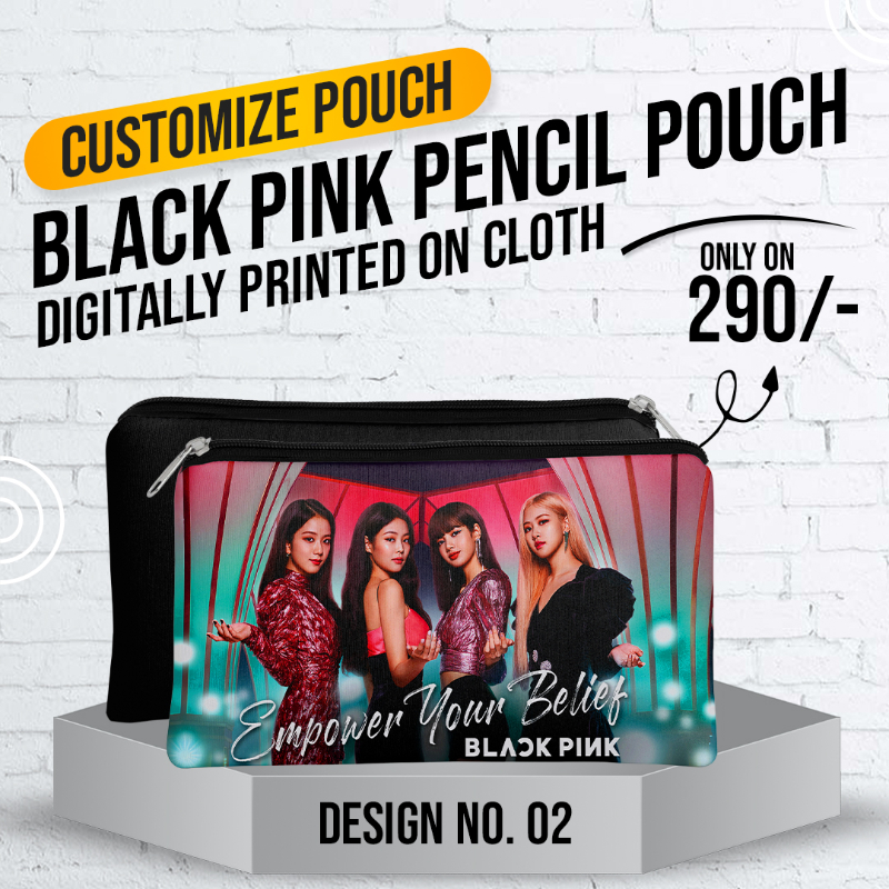 Black Pink Pencil Pouch (Digitally printed on Cloth) D-2