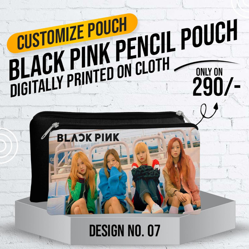Black Pink Pencil Pouch (Digitally printed on Cloth) D-7
