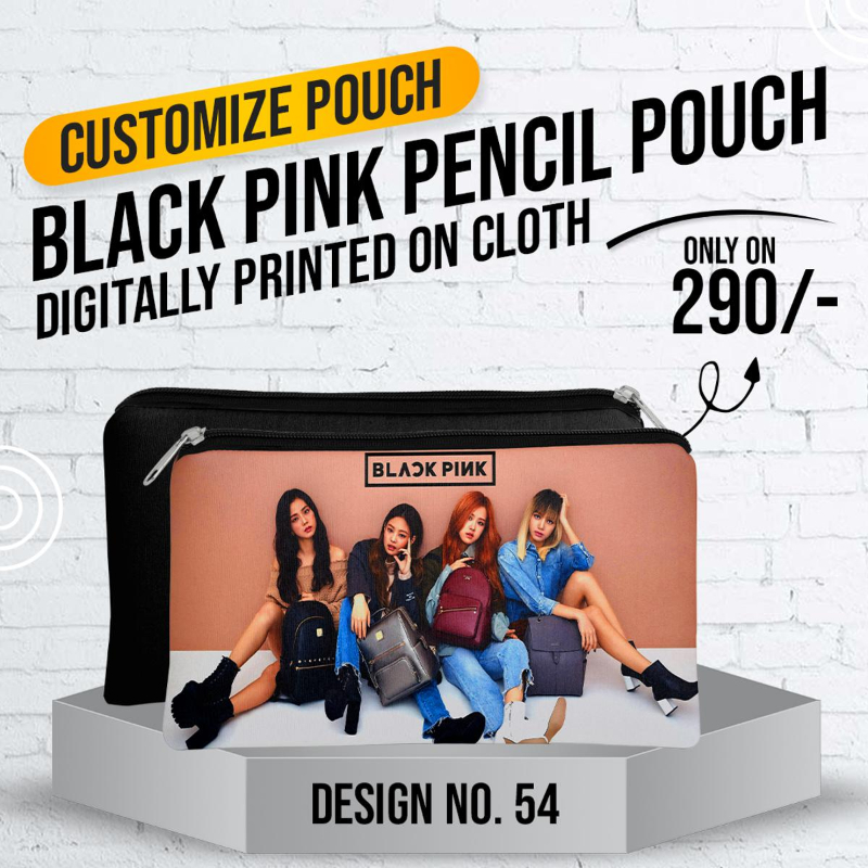 Black Pink Pencil Pouch (Digitally printed on Cloth) D-54