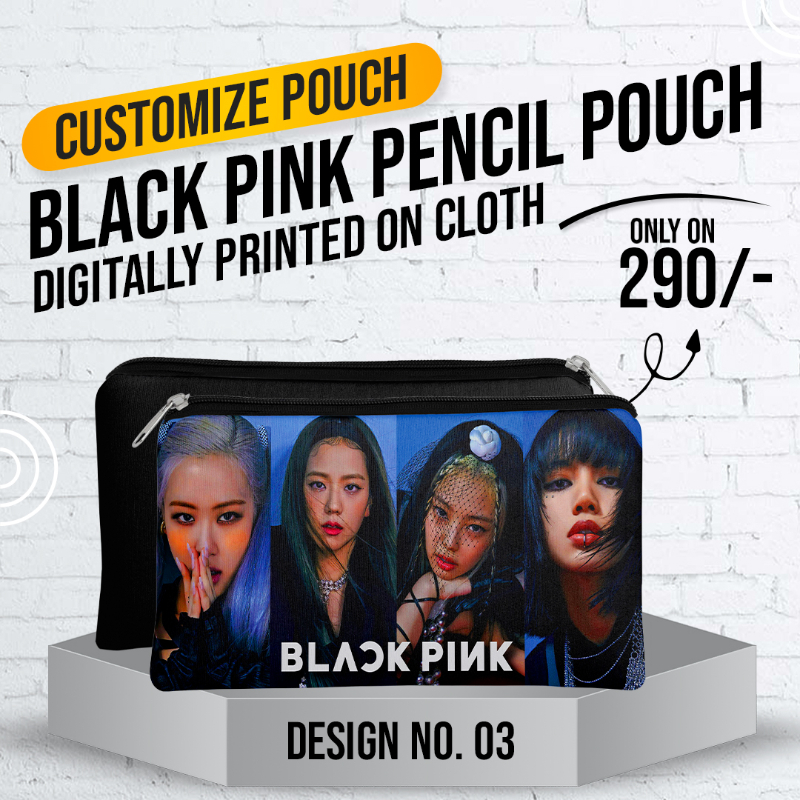 Black Pink Pencil Pouch (Digitally printed on Cloth) D-3