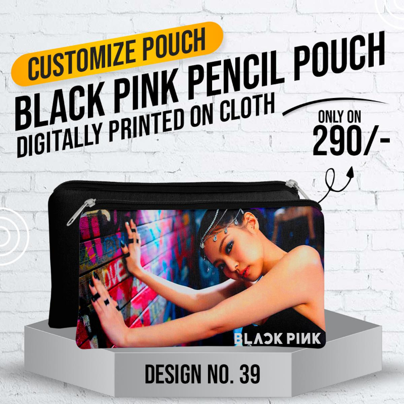 Black Pink Pencil Pouch (Digitally printed on Cloth) D-39