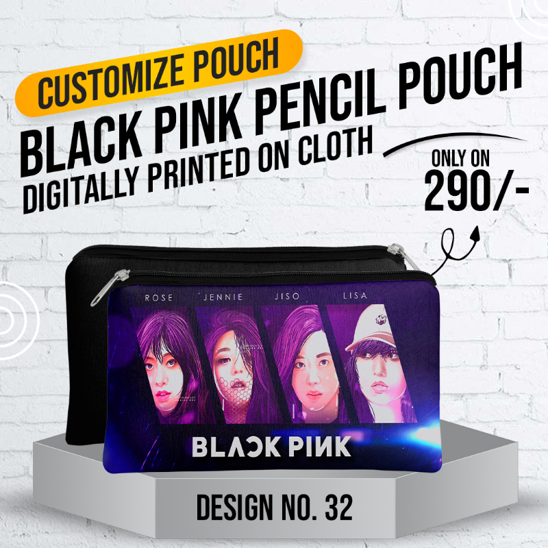 Black Pink Pencil Pouch (Digitally printed on Cloth) D-32