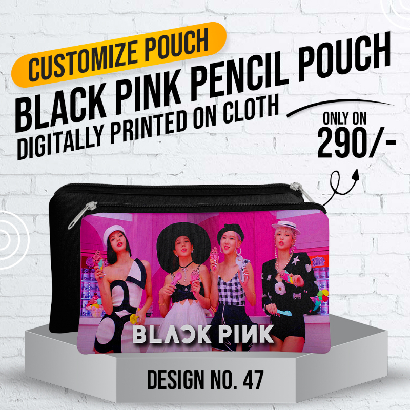 Black Pink Pencil Pouch (Digitally printed on Cloth) D-47