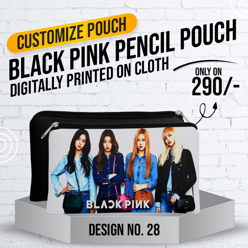 Black Pink Pencil Pouch (Digitally printed on Cloth) D-28